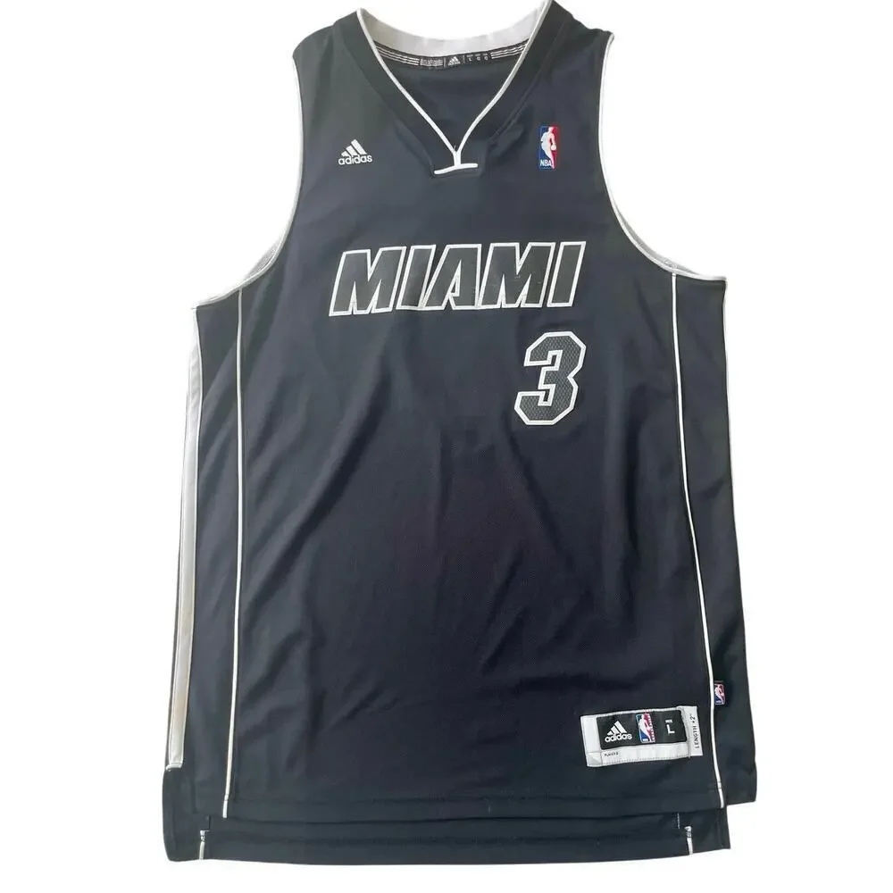 ADIDAS NBA MIAMI HEAT JERSEY DWYANE WADE SPECIAL EDITION BLACK OUT STITCHED SZ L